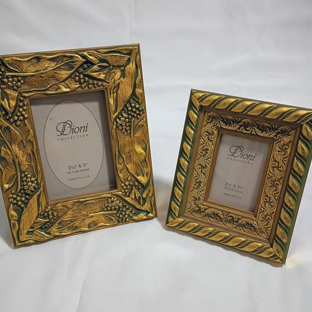 DIONI COLLECTION Green and Gold PICTURE FRAME Set 2.5”x 3.5” and 3.5" x 5" USA